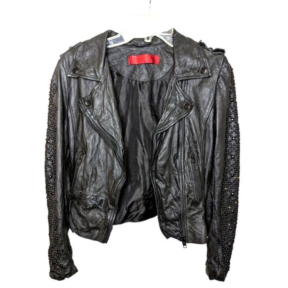 Leather embellished moto jacket by Giorgio & Mario - Picture 1 of 14